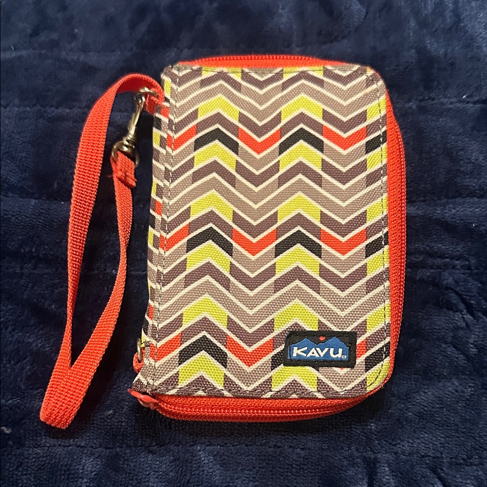 Kavu Zigzag Wristlet in Red, Yellow, and Orange